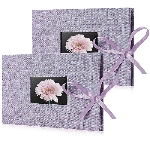 2 Pack Small Photo Album 4x6, Picture Album, Picture Book, Mini Brag Book | Ribbon Closure, Linen Fabric Cover, Front Window, Sturdy Binding, Acid-free, PVC free, Artwork Weddings Family Boudoir - color: Light Purple, size: 12 Pockets/2PK