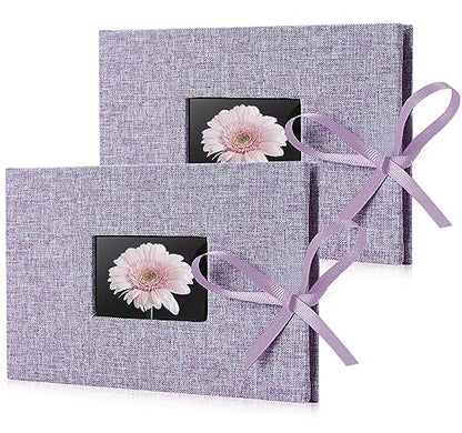 2 Pack Small Photo Album 4x6, Picture Album, Picture Book, Mini Brag Book | Ribbon Closure, Linen Fabric Cover, Front Window, Sturdy Binding, Acid-free, PVC free, Artwork Weddings Family Boudoir - color: Light Purple, size: 12 Pockets/2PK