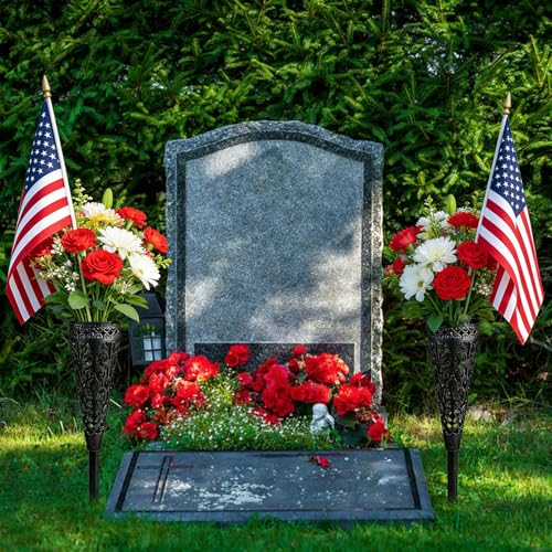Cemetery Wreath Stand & Vase-38" Adjustable Metal Gravestone Wreath Holder - size: 1pcs Wreath Holders+2pcs Cemetery Vase