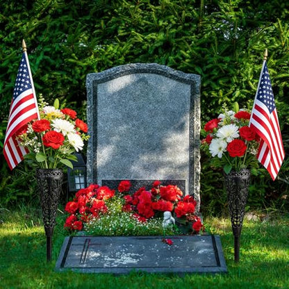 Cemetery Wreath Stand & Vase-38" Adjustable Metal Gravestone Wreath Holder - size: 1pcs Wreath Holders+2pcs Cemetery Vase