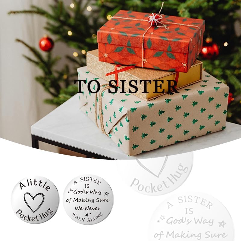 Pocket Hug Token for Women Men Him Birthday Inspirational Gifts for Daughter Friend Long Distance Gifts for Wife Mom - color: A Sister Never Walk Alone