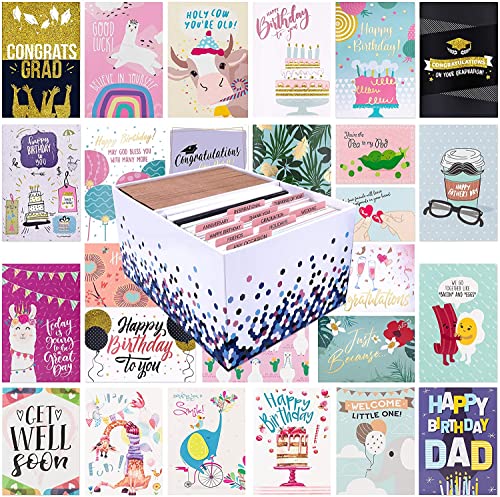 100 All Occasion Cards - Always Have the Right Message Ready to Send | 100 Cards + Envelopes, 4 x 6 Inch, 100 Designs - Organizer Box Keeps Birthdays, Thanks, Weddings and BFF Friendships Covered