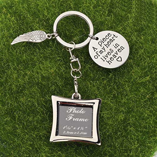 POTIY Sympathy Gift Memorial Keychain with Photo Frame Those We Love Don't Go Away Remembrance Gift for Loss of a Loved One - style: A Piece of My Heart Lives in Heaven Photo Frame