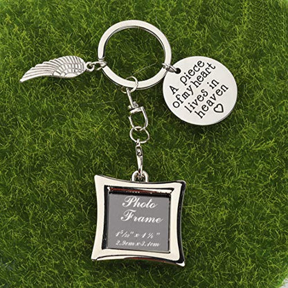 POTIY Sympathy Gift Memorial Keychain with Photo Frame Those We Love Don't Go Away Remembrance Gift for Loss of a Loved One - style: A Piece of My Heart Lives in Heaven Photo Frame