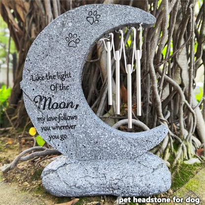 Pet Dog Memorial Stone Headstone Grave Marker with Windchimes | Pet Gravestone for Dog Lost, Moon Shape, Weatherproof, Handmade of Resin, Sympathy Pet Dog Cat Memorial Gifts Outdoor