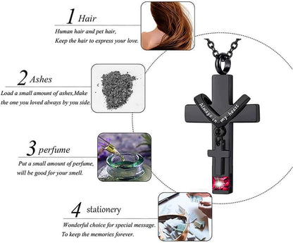 5 Piece Urn Necklace for Ashes, Red Cremation Jewelry for Ashes, Crystal Heart Cross Cubic Ashes Necklace with Angel Wing, Ashe Keepsake for Men and Women with Small Spoon, Funnel, Velvet Bag - color: red