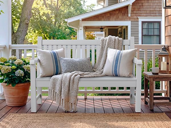 2-Person Outdoor Bench with 700 Lbs Weight Capacity, White | Poly Lumber Weatherproof Garden Bench Seating for Porch, Balcony and Park, All-Weather Patio Bench Furniture - color: White