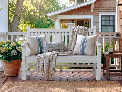 2-Person Outdoor Bench with 700 Lbs Weight Capacity, White | Poly Lumber Weatherproof Garden Bench Seating for Porch, Balcony and Park, All-Weather Patio Bench Furniture - color: White