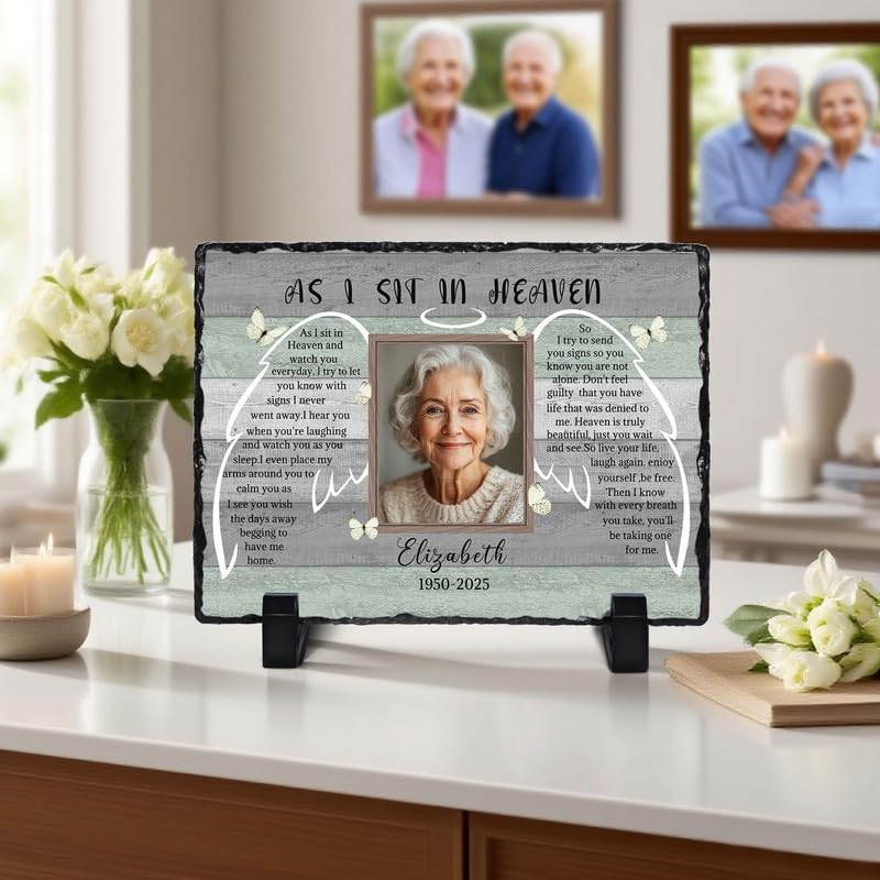 Personalized Memorial Picture Frame, Gifts for Loss of Loved One | Custom Photo & Name Sympathy Stone Frame, Customized Bereavement Condolence Gifts for Loss of Dad Mom Husband Wife Son - color: Style 1