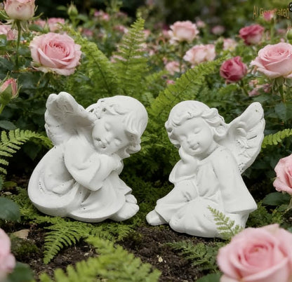 yiyuehang&BL Mini Angel 2-Piece Resin Statues Indoor Outdoor Garden Patio | 2Pcs weatherproof white resin praying angels, tiered tray decor, thoughtful religious sympathy memorial gift indoor outdoor.