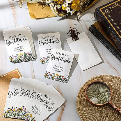 Colarr 100 Pack Wildflower Seed Packets Self Adhesive Thank You Seed Packets Rustic Floral Seeds Storage Pockets Kraft Envelopes for Coworker Baby Shower Wedding Gratitude Gift Office Party Favors