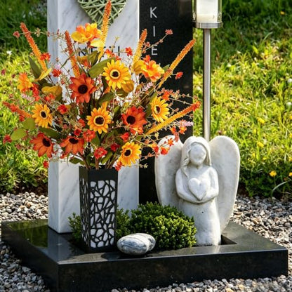 2PCS Artificial Fall Flowers for Cemetery Grave Fake Daisy with Vase, 27in | UV Resistant Autumn Grave Decor Artificial Lavender Daisy Cemetery Flowers for Headstone Tombstone Thanksgiving Outdoor