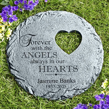 Let's Make Memories Personalized Always in Our Hearts Memorial Garden Stone - Sympathy Marker - style: With the Angels - Circle