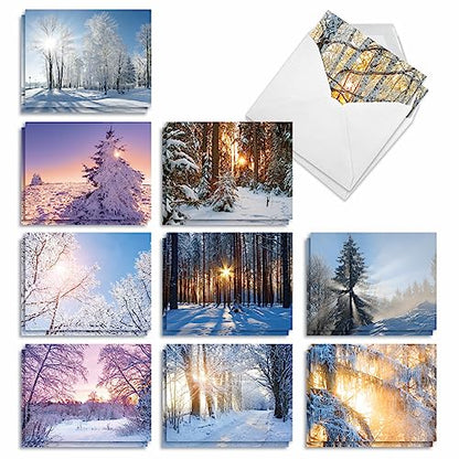 The Best Card Company - 20 Landscape Nature Note Cards Blank (4 x 5.12 Inch) (10 Designs, 2 Each) - Winter Sunrise AM6655OCB-B2x10 - style: Winter Sunrise