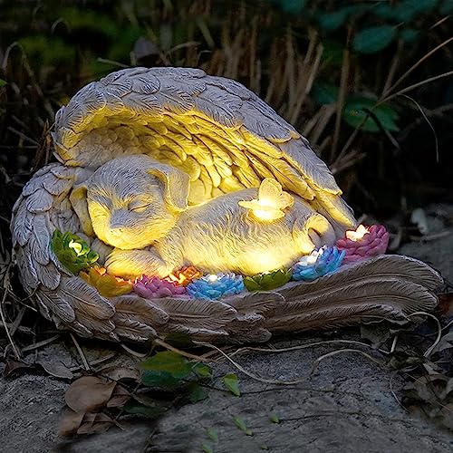 Dog Memorial Stone,Dog Memorial Pet Memorial Stone with Solar Angel Statue - Ideal for Garden or Tombstone Commemoration