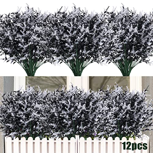 RECUTMS Artificial Plants Spring Black Greenery Fake Fall Outdoor Flowers - color: Black+white, size: 12 Bundles