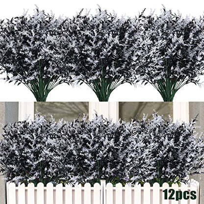 RECUTMS Artificial Plants Spring Black Greenery Fake Fall Outdoor Flowers - color: Black+white, size: 12 Bundles