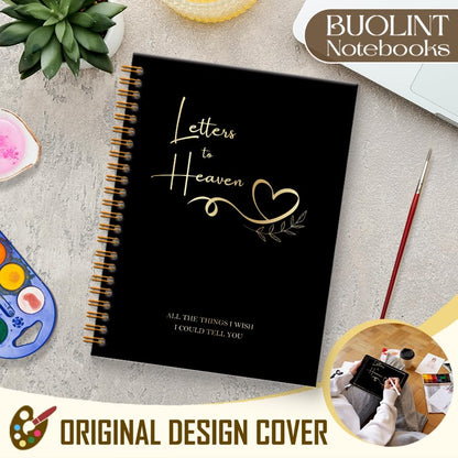 Letters to Heaven Notebook Journal 5.5x8.3, Grief Journal for Women, Memorial Sympathy Gifts for Loss of Loved One, Remembrance Bereavement Gifts Spiral Hardcover Notebook(Black Gold) - color: Blacl Gold