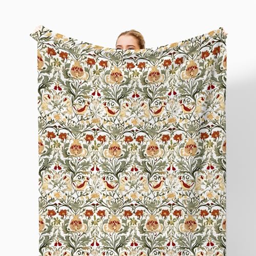 Vintage Floral Throw Blanket for Couch, Floral Room Decor, Retro Botanical Bird Art Nouveau Throw Blanket for Bedroom Living Room Decoration, 50x60 Inches - color: Color_4