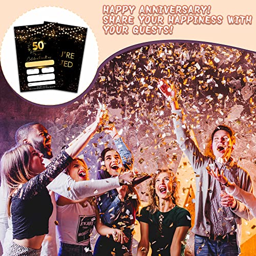50th Anniversary Invitations Cards, Black Gold Glitter Wedding Anniversary Invitations with Envelopes, Celebrate With Us Fill-in Invites Cards, Anniversary Party Supplies Decorations(Pack of 25) - color: Black Gold Glitter