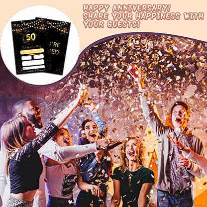 50th Anniversary Invitations Cards, Black Gold Glitter Wedding Anniversary Invitations with Envelopes, Celebrate With Us Fill-in Invites Cards, Anniversary Party Supplies Decorations(Pack of 25) - color: Black Gold Glitter
