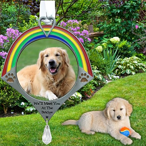 Rainbow Bridge Dog Memorial Ornament with Photo Frame – Pet Remembrance Christmas Ornament – Sympathy Gift for Loss of Dog – Holds Cherished Picture – Gift Bag Included – 4.25" H x 3.25" W - size: 1