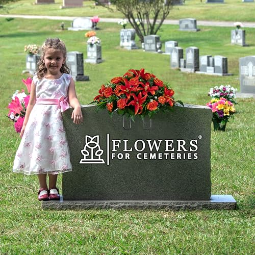 Sympathy Silks 30" Headstone Flower Saddle Artificial Cemetery Flowers - Gravesite Flowers - Fire Red Lily, Rose, and Daisies - color: Fire Red, size: Saddle