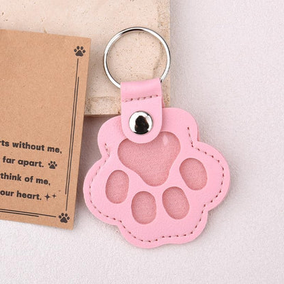 Leather Paw Print Keychain for Dog Cat Pet Hair Keepsake Keychain Sympathy Memorial Gift for Loss of Cat Dog Puppy - color: Pink