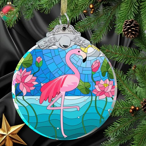 Flamingo Christmas Ornaments - Crystal Glass 3" Decor for Tree Decorations - Gift Ideas for Women, Men and Flamingo Lovers - Xmas Gifts - color: Flamingo