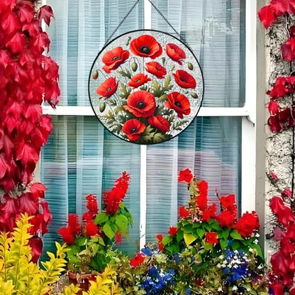 RIVEENY Poppy Hanging Stained Glass for Windows, Hand-Painted Sun Catcher Garden Hangings Christmas Mother's Day Valentine's Day Ornaments Festival Gift - color: Poppy