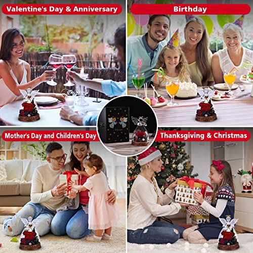 Preserved Real Rose in Glass Angel Figurine with LED Light, Angel Gifts for Women, Mom, Grandma on Mother's Day Christmas Birthday (Red) - color: Red