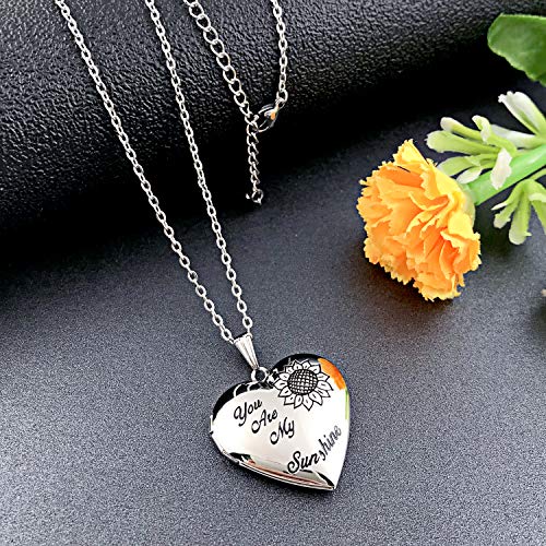 YOUFENG You are My Sunshine Necklace Sunflower Locket Necklace that Holds Pictures Heart Locket Pendant Gifts for Her - style: Silver Sunflower locket