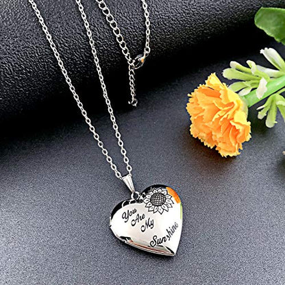 YOUFENG You are My Sunshine Necklace Sunflower Locket Necklace that Holds Pictures Heart Locket Pendant Gifts for Her - style: Silver Sunflower locket