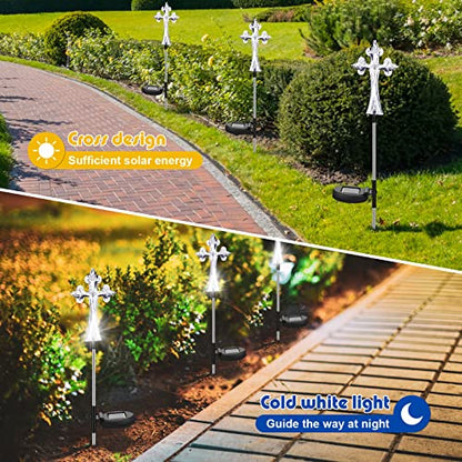 Riakrum 4 Pcs Solar Cross Lights Cemetery Memorial Stake 16 Inch,Cross | Waterproof Outdoor Garden Stake, Grave Decorations Religious Solar Powered, Cemetery Yard Memorial Markers