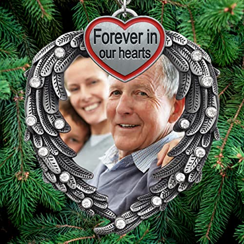 Memorial Photo Ornament for Loved One – Silver Heart Angel Wings Picture Frame Ornament, in Loving Memory Sympathy Gift for Loss of Mom, Dad, Family Member, Bereavement Christmas Keepsake