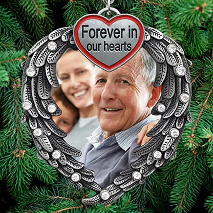Memorial Photo Ornament for Loved One – Silver Heart Angel Wings Picture Frame Ornament, in Loving Memory Sympathy Gift for Loss of Mom, Dad, Family Member, Bereavement Christmas Keepsake
