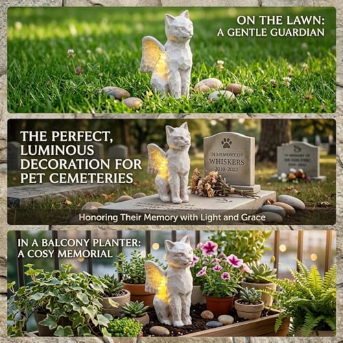 Solar Angel Cat with LED Lights, Cat Memorial Statue for Outdoor - color: Cat With Wings