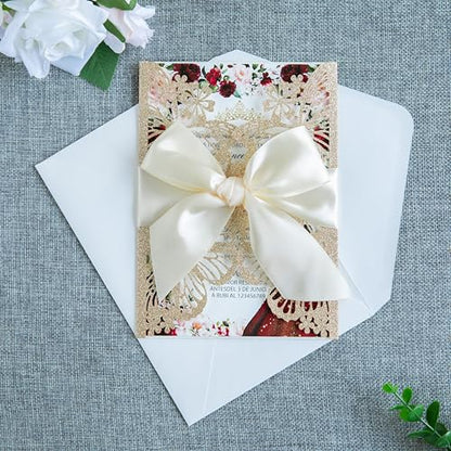 20 PCS Butterfly Quinceanera Invitation, Laser Cut Invitation Cards | 5.12x7.2" light Gold Glitter Butterfly Quinceanera Invitation with Envelopes for XV Anos Bridal Shower Baby Shower Invite - color: Gold Glitter