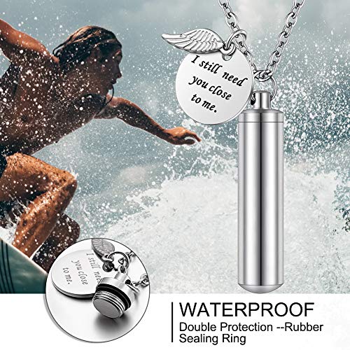abooxiu Cylinder Urn Necklace for Ashes Cremation Jewelry/Keychain for human Pet Stainless Steel Memorial Keepsake Pendant with Angel Wing Charm Ashes - color: Silver-l