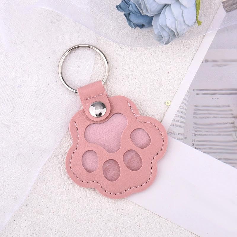 yaozeio Pet Hair Fur Keychain Keepsake for Dog Cat PU Leather Paw Print Bag Key Charm Accessory for Best Friend Pets Loss Sympathy Memorial Gifts for Pets Lover Owner Pink Pet Hair Locket Holder