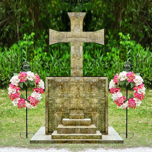 Black Metal Wreath Stake, 35.8" Decoration Stand in Ground Cemetery, Standing Wreath Hanger for Cemetery Grave Graveside Memorial Garden