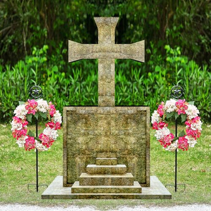 Black Metal Wreath Stake, 35.8" Decoration Stand in Ground Cemetery, Standing Wreath Hanger for Cemetery Grave Graveside Memorial Garden