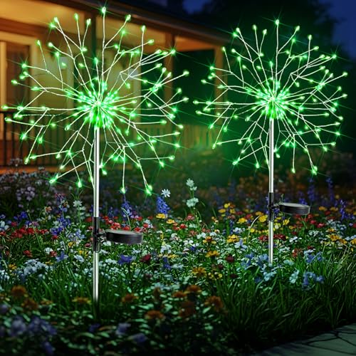 suddus Solar Garden Lights Outdoor - 150 LED Green Firework Lights Waterproof with 8 Modes, Solar Stake Lights Decorations for Outside Yard Pathway Flower Bed Halloween Decor (2 Pack) - color: Green Plus, size: 2 Pack