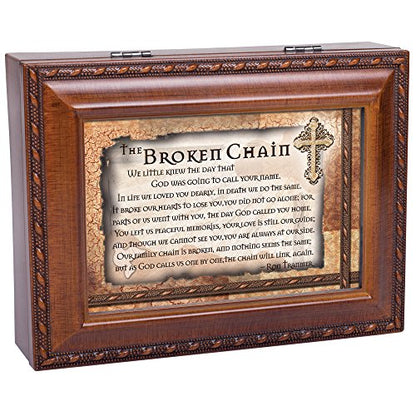 Cottage Garden Broken Chain Inspirational Woodgrain Rope Trim Music Box Plays Amazing Grace