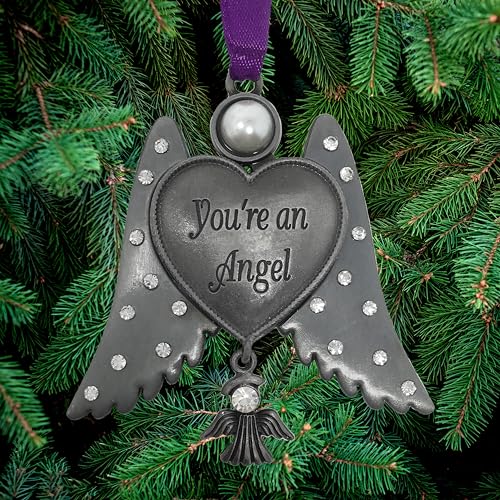 Guardian Angel Wings Ornament with Pearl & Crystal Accents – “You’re an Angel” Engraved Heart – Memorial Angel Gift, Sympathy Keepsake, Christmas Ornament, Remembrance Gift