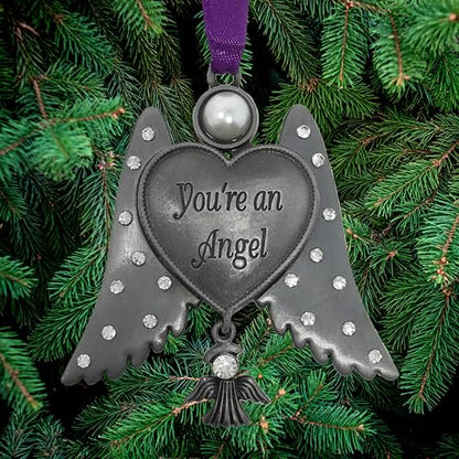 Guardian Angel Wings Ornament with Pearl & Crystal Accents – “You’re an Angel” Engraved Heart – Memorial Angel Gift, Sympathy Keepsake, Christmas Ornament, Remembrance Gift