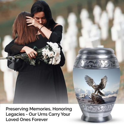 Eagle with Snow Mountains in - Burial Urn for Adult Human Ashes - Unique Urn - 10 Inch Large - Funeral Ash Holder - size: Large