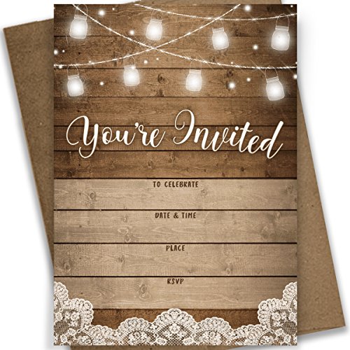 Printed Party Fill-in Invitations and Envelopes, Rustic, Set of 25 - size: 25 Count (Pack of 1)