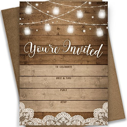 Printed Party Fill-in Invitations and Envelopes, Rustic, Set of 25 - size: 25 Count (Pack of 1)