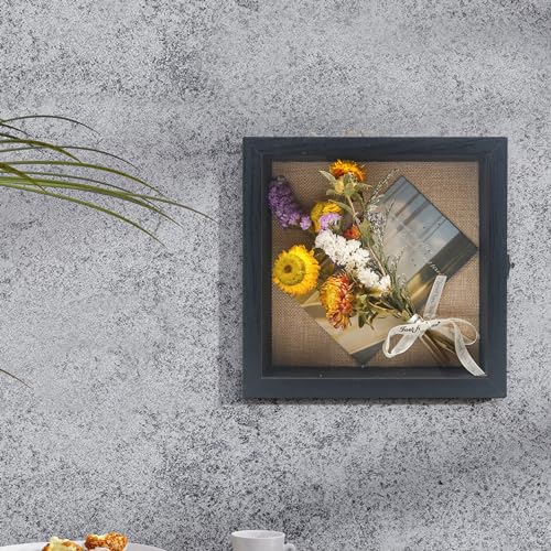 Small Wall Mounted Shadow Box Frame 8x8 with Real Glass,Black - color: Black, size: 8*8
